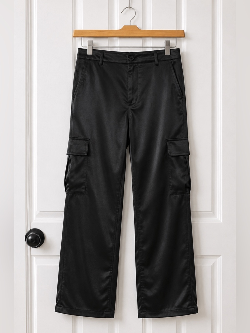 Dkny Black Wide-Leg Cargo Trousers Sz 10